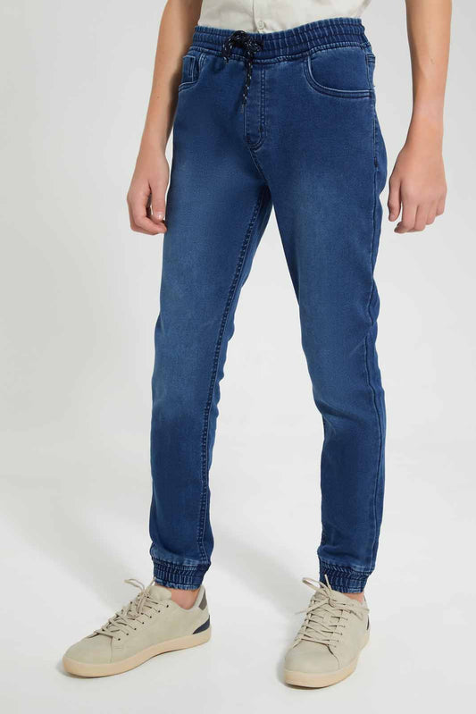 Redtag-Blue-Jogger-Knit-Denim-With-Cuff-BSR-Jeans,-Category:Jeans,-Colour:Blue,-Deals:New-In,-Filter:Senior-Boys-(9-to-14-Yrs),-FIT-WALL-(FTW),-New-In-BSR-APL,-Non-Sale,-Section:Boys-(0-to-14Yrs),-W22O-Senior-Boys-9 to 14 Years