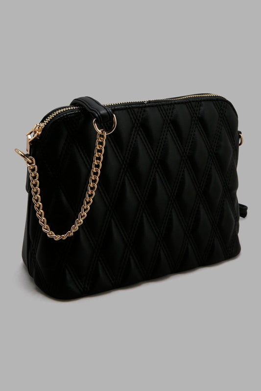 Redtag-Black-Quilted-Cross-Body-Bag-Category:Bags,-Colour:Black,-Filter:Women's-Accessories,-New-In,-New-In-Women-ACC,-Non-Sale,-Section:Women,-W22O,-Women-Bags-Women-