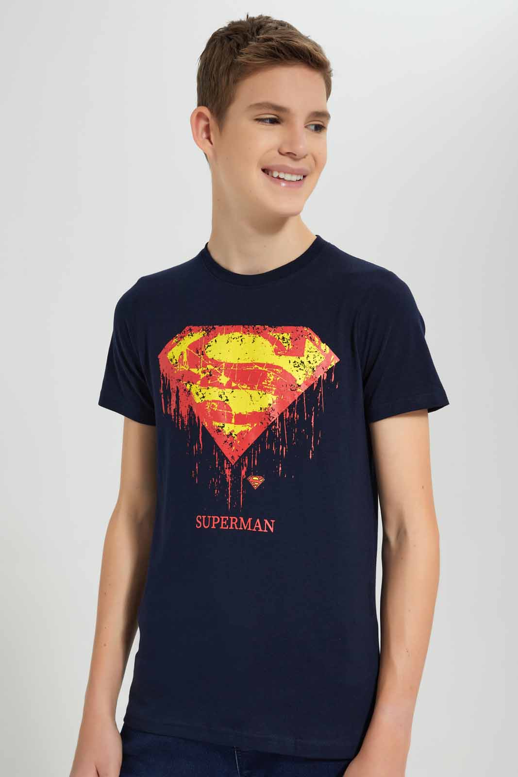 Redtag-Navy-Superman-T-Shirt-BSR-T-Shirts,-Category:T-Shirts,-CHR,-Colour:Navy,-Deals:New-In,-Filter:Senior-Boys-(9-to-14-Yrs),-New-In-BSR,-Non-Sale,-Section:Boys-(0-to-14Yrs),-TBL,-W22O-Senior-Boys-9 to 14 Years