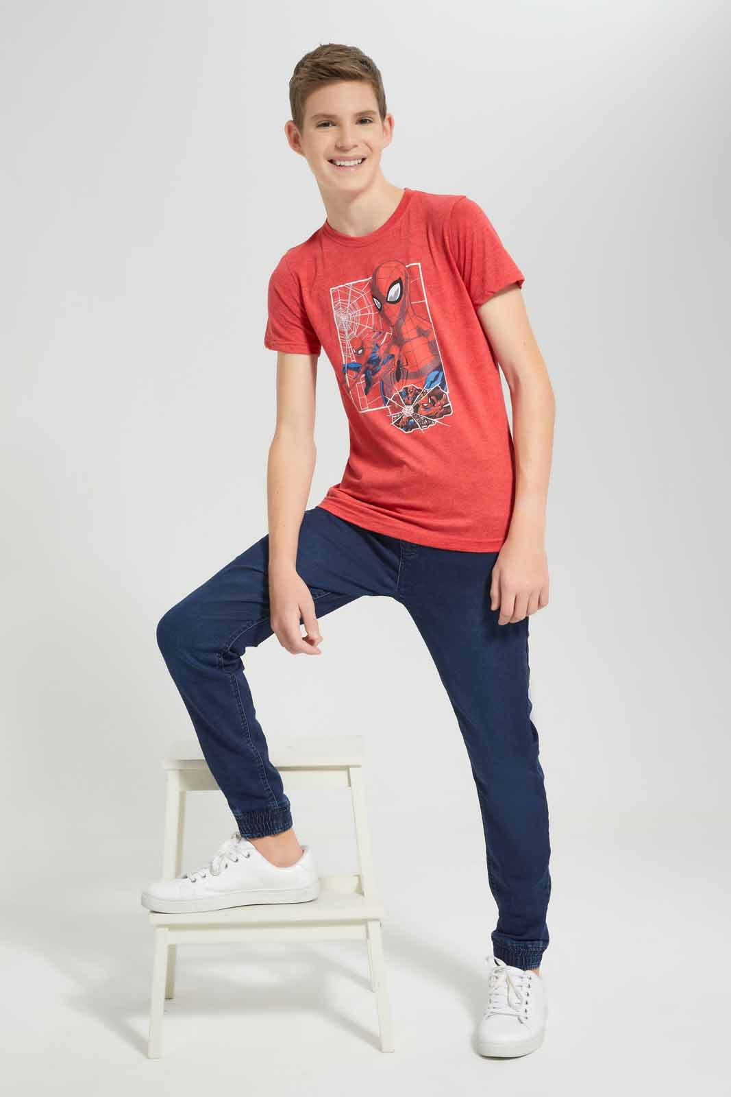 Redtag-Red-Mel-Spiderman-T-Shirt-BSR-T-Shirts,-Category:T-Shirts,-CHR,-Colour:Red,-Deals:New-In,-Filter:Senior-Boys-(9-to-14-Yrs),-New-In-BSR-APL,-Non-Sale,-Section:Boys-(0-to-14Yrs),-TBL,-W22O-Senior-Boys-9 to 14 Years