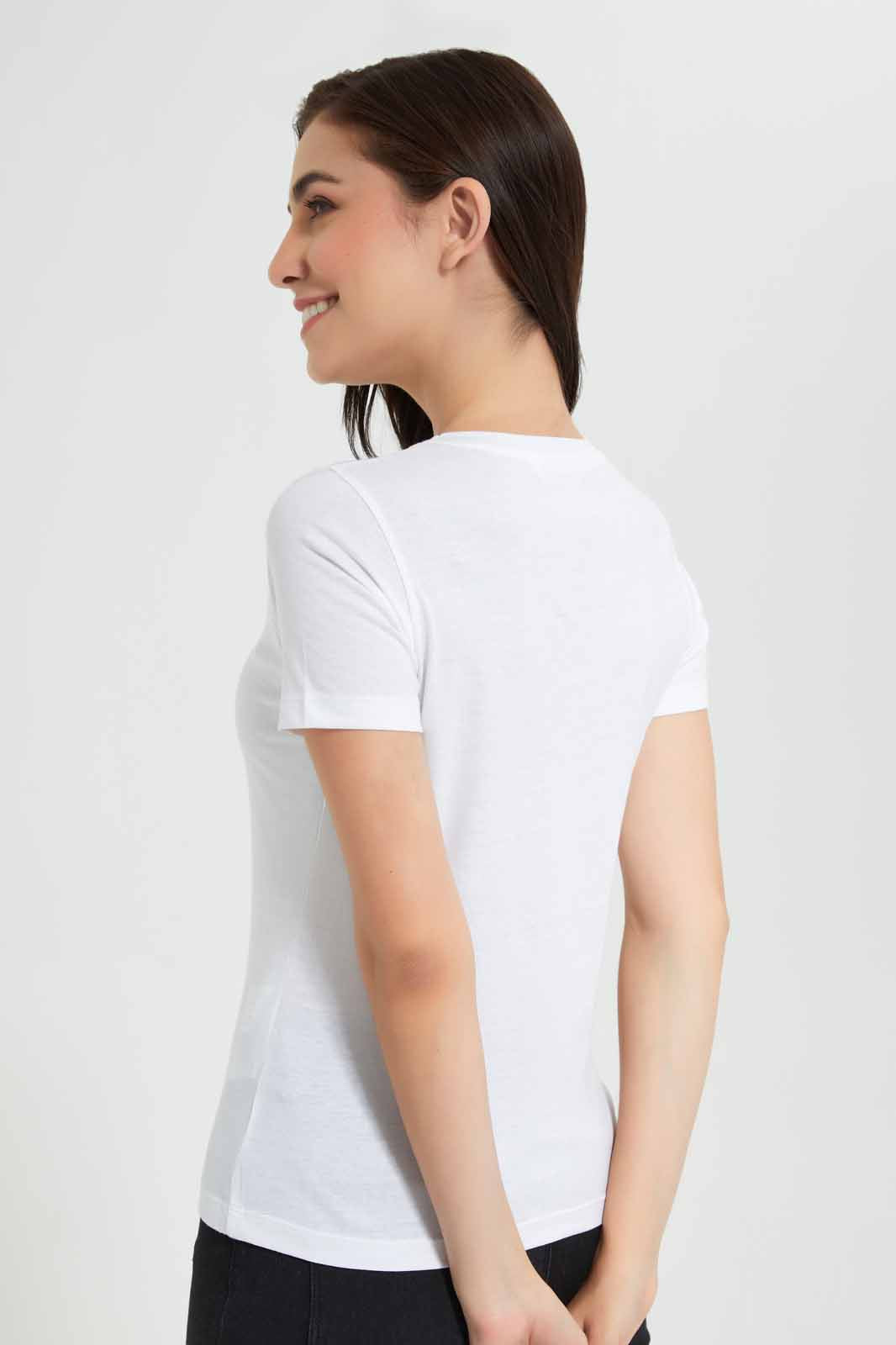 Redtag-White-Short-Sleeve-V-Neck-T-Shirt-Category:T-Shirts,-Colour:White,-Deals:New-In,-Filter:Women's-Clothing,-New-In-Women,-Non-Sale,-Section:Women,-TBL,-W22O,-Women-T-Shirts-Women's-
