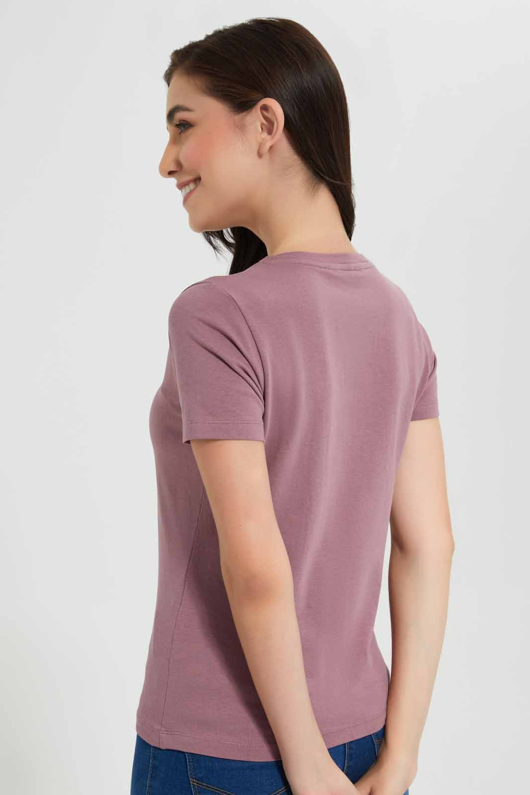 Redtag-Pink-Short-Sleeve-V-Neck-T-Shirt-Category:T-Shirts,-Colour:Apricot,-Deals:New-In,-Filter:Women's-Clothing,-New-In-Women,-Non-Sale,-Section:Women,-TBL,-W22O,-Women-T-Shirts-Women's-