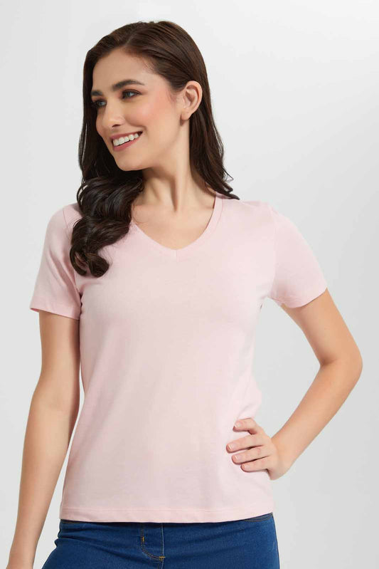 Redtag-Mauve-Short-Sleeve-V-Neck-T-Shirt-Category:T-Shirts,-Colour:Mauve,-Deals:New-In,-Filter:Women's-Clothing,-New-In-Women,-Non-Sale,-Section:Women,-TBL,-W22O,-Women-T-Shirts-Women's-