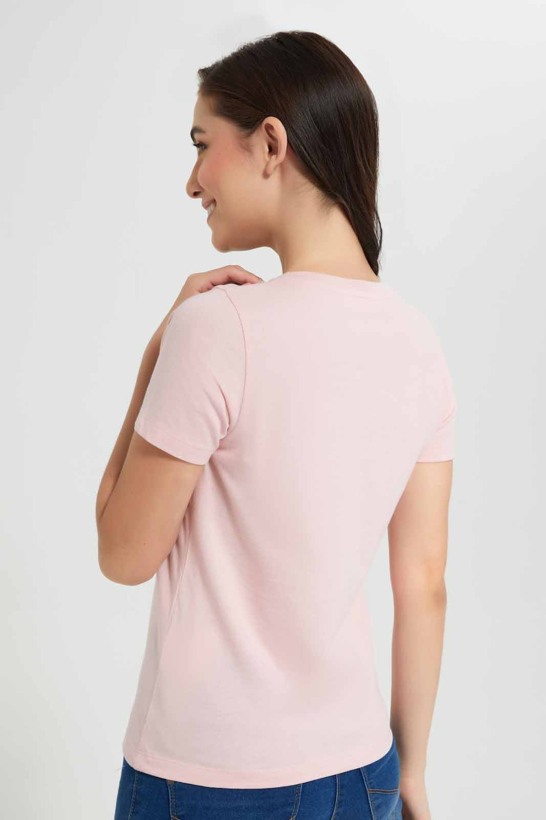Redtag-Mauve-Short-Sleeve-V-Neck-T-Shirt-Category:T-Shirts,-Colour:Mauve,-Deals:New-In,-Filter:Women's-Clothing,-New-In-Women,-Non-Sale,-Section:Women,-TBL,-W22O,-Women-T-Shirts-Women's-