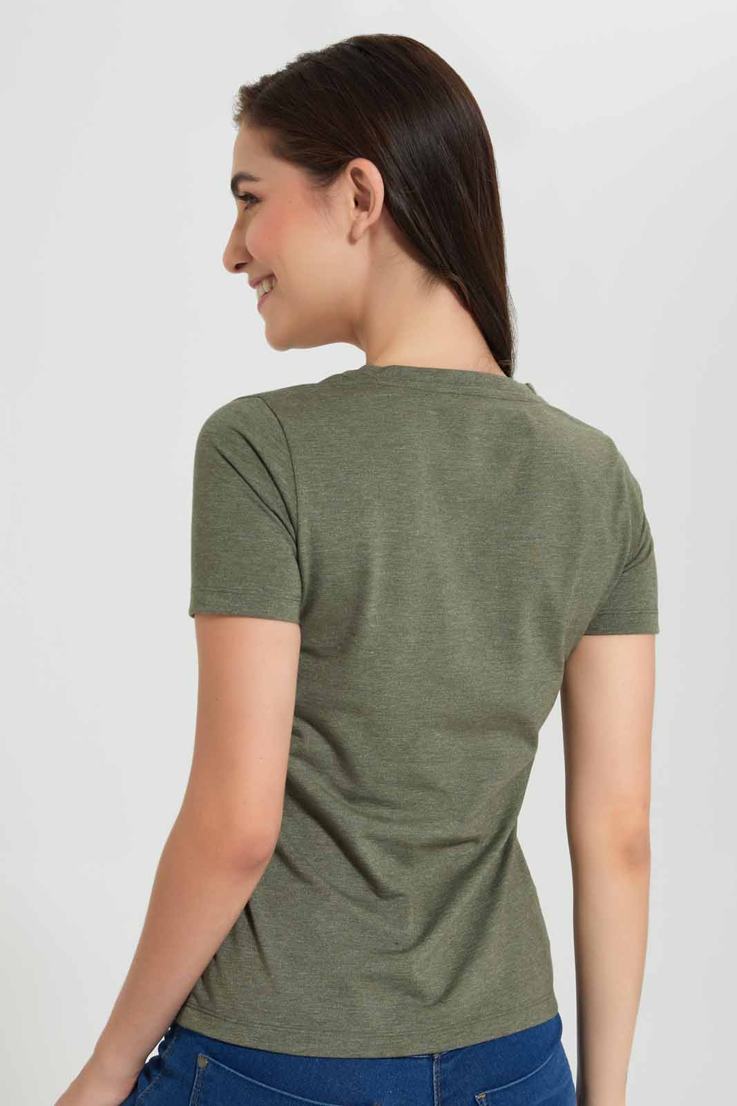 Redtag-Olive-Short-Sleeve-V-Neck-T-Shirt-Category:T-Shirts,-Colour:Olive,-Deals:New-In,-Filter:Women's-Clothing,-New-In-Women,-Non-Sale,-Section:Women,-TBL,-W22O,-Women-T-Shirts-Women's-