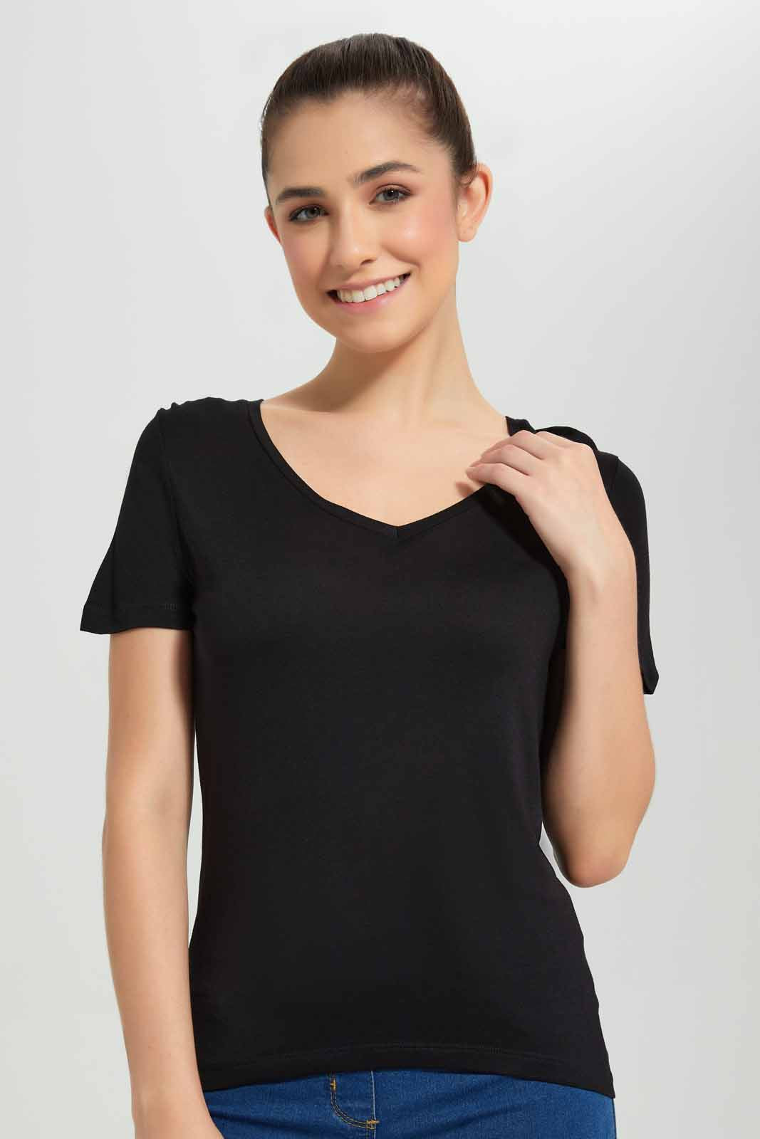 Redtag-Rust-Short-Sleeve-V-Neck-T-Shirt-Category:T-Shirts,-Colour:Orange,-Deals:New-In,-Filter:Women's-Clothing,-New-In-Women-APL,-Non-Sale,-Section:Women,-TBL,-W22O,-Women-T-Shirts-Women's-