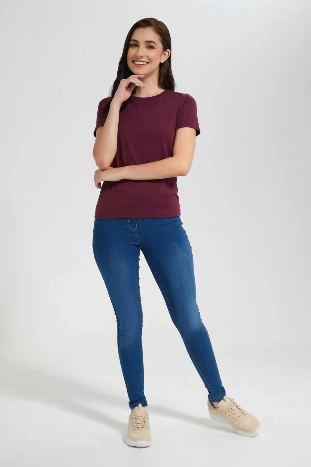 Redtag-Black-Short-Sleeve-Crew-Neck-T-Shirt-Category:T-Shirts,-Colour:Black,-Deals:New-In,-Filter:Women's-Clothing,-New-In-Women,-Non-Sale,-Section:Women,-TBL,-W22O,-Women-T-Shirts-Women's-