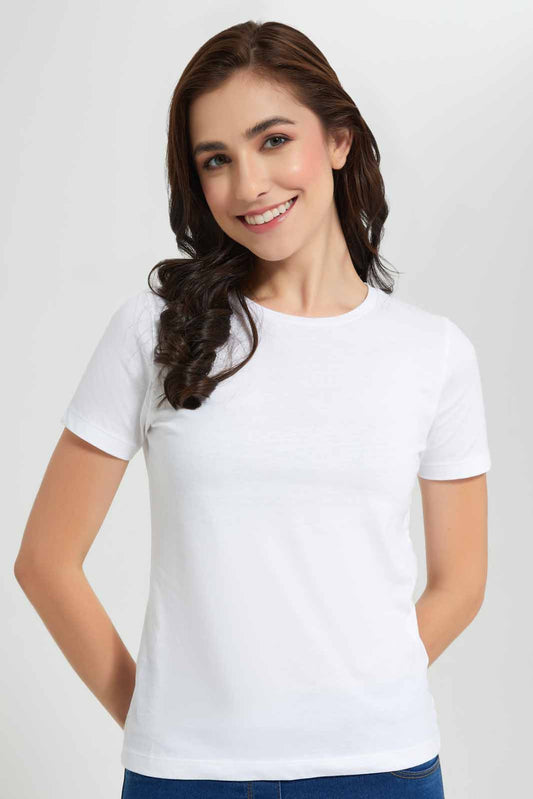 Redtag-White-Short-Sleeve-Crew-Neck-T-Shirt-Category:T-Shirts,-Colour:White,-Deals:New-In,-Filter:Women's-Clothing,-New-In-Women,-Non-Sale,-Section:Women,-TBL,-W22O,-Women-T-Shirts-Women's-