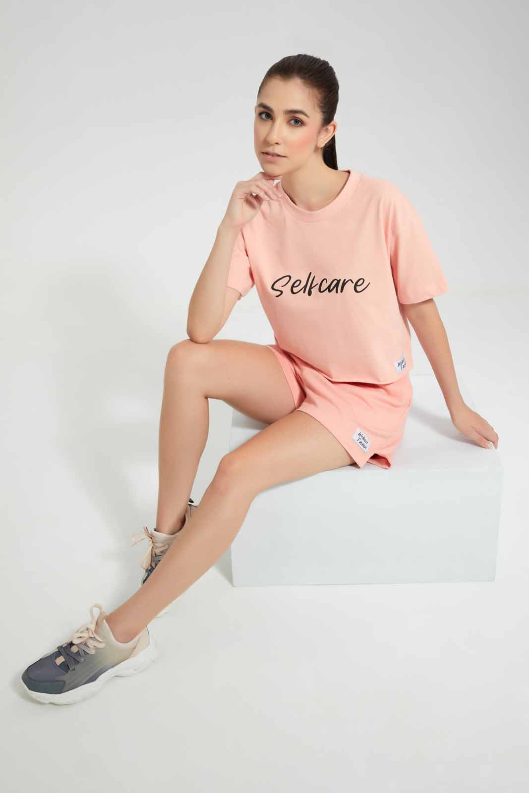 Pink Cropped T-Shirt With Placement Print