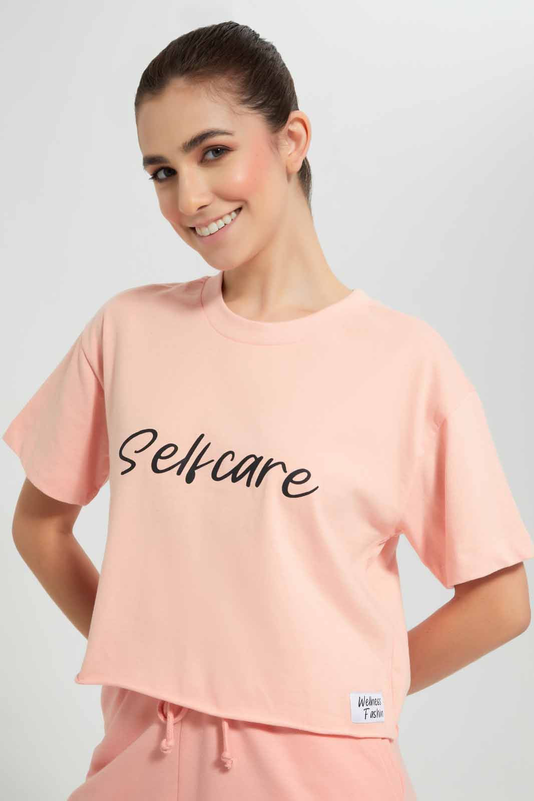 Pink Cropped T-Shirt With Placement Print