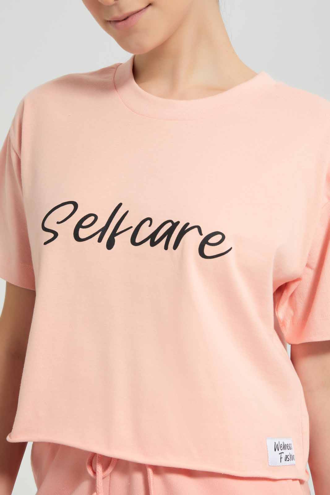 Pink Cropped T-Shirt With Placement Print