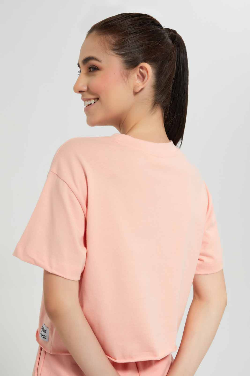 Pink Cropped T-Shirt With Placement Print