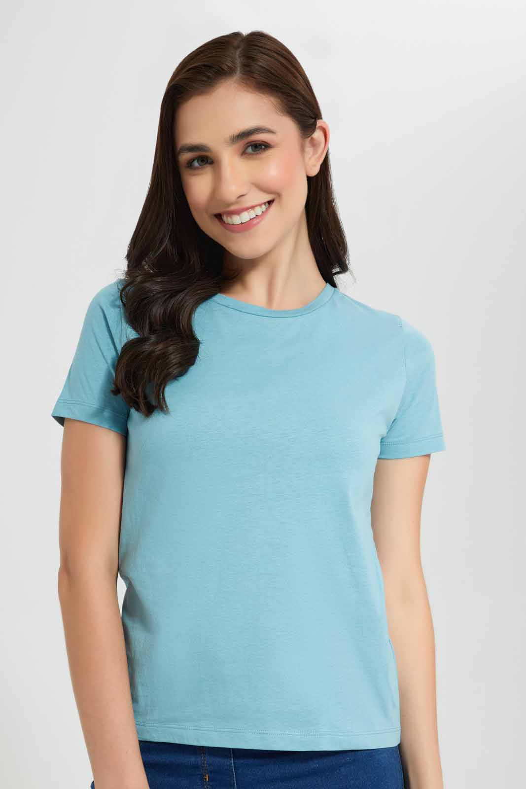 Redtag-Blue-Short-Sleeve-Crew-Neck-T-Shirt-Category:T-Shirts,-Colour:Blue,-Deals:New-In,-Filter:Women's-Clothing,-New-In-Women,-Non-Sale,-Section:Women,-TBL,-W22O,-Women-T-Shirts-Women's-
