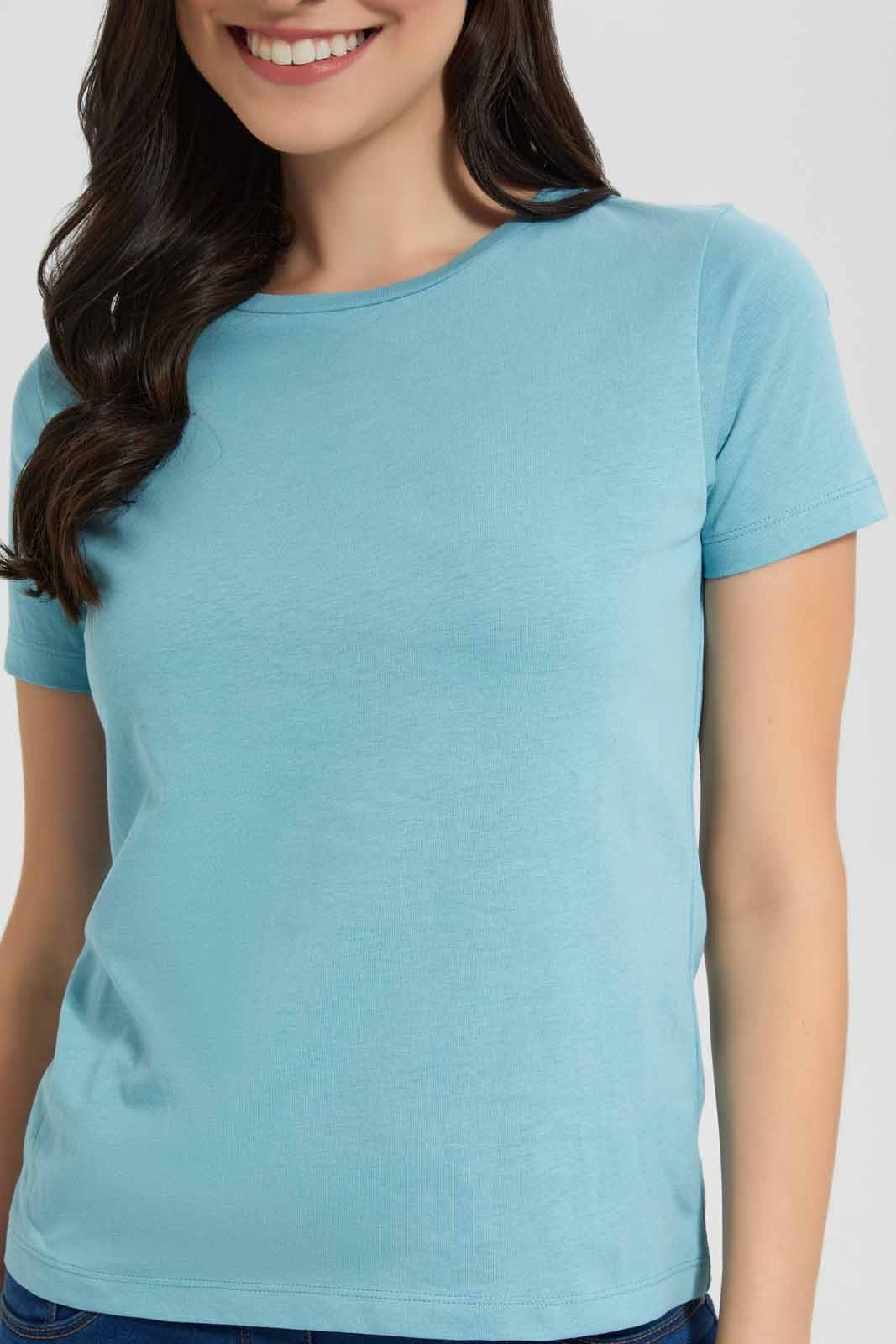 Redtag-Blue-Short-Sleeve-Crew-Neck-T-Shirt-Category:T-Shirts,-Colour:Blue,-Deals:New-In,-Filter:Women's-Clothing,-New-In-Women,-Non-Sale,-Section:Women,-TBL,-W22O,-Women-T-Shirts-Women's-