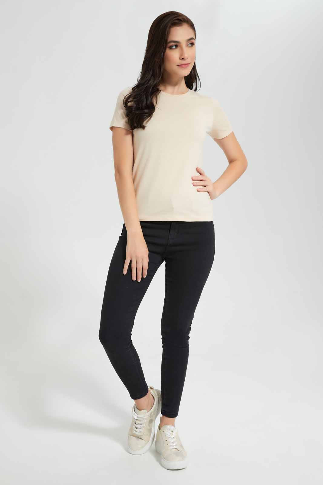 Redtag-Pink-Short-Sleeve-Crew-Neck-T-Shirt-Category:T-Shirts,-Colour:Apricot,-Deals:New-In,-Filter:Women's-Clothing,-New-In-Women,-Non-Sale,-Section:Women,-TBL,-W22O,-Women-T-Shirts-Women's-