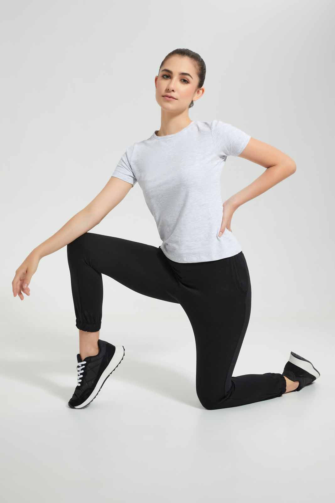 Redtag-Grey-Melange-Short-Sleeve-Crew-Neck-T-Shirt-Category:T-Shirts,-Colour:Grey,-Deals:New-In,-Filter:Women's-Clothing,-New-In-Women-APL,-Non-Sale,-Section:Women,-TBL,-W22O,-Women-T-Shirts-Women's-