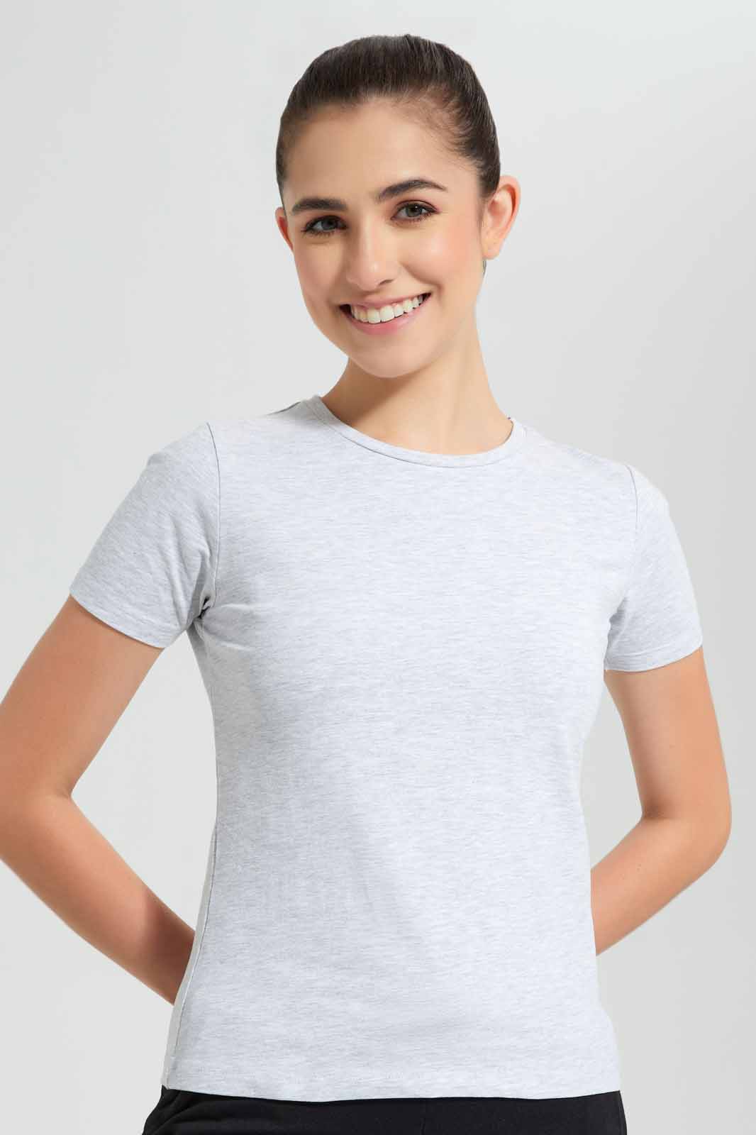 Redtag-Grey-Melange-Short-Sleeve-Crew-Neck-T-Shirt-Category:T-Shirts,-Colour:Grey,-Deals:New-In,-Filter:Women's-Clothing,-New-In-Women-APL,-Non-Sale,-Section:Women,-TBL,-W22O,-Women-T-Shirts-Women's-