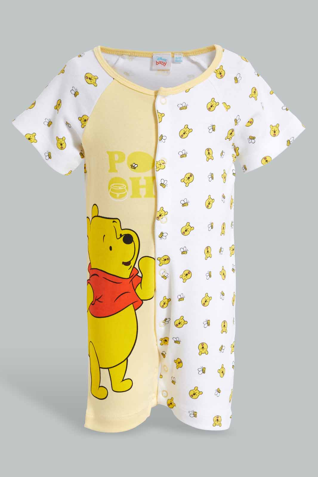 Redtag-Yellow-And-White-Winnie-The-Pooh-2-Piece-Pack-Rompers-Category:Sleepsuits,-CHR,-Colour:Yellow,-Deals:New-In,-Filter:Baby-(0-to-12-Mths),-NBB-Sleepsuits,-New-In-NBB-APL,-Non-Sale,-Section:Boys-(0-to-14Yrs),-W22O-Baby-0 to 12 Months