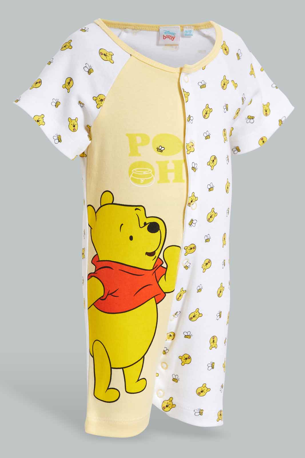 Redtag-Yellow-And-White-Winnie-The-Pooh-2-Piece-Pack-Rompers-Category:Sleepsuits,-CHR,-Colour:Yellow,-Deals:New-In,-Filter:Baby-(0-to-12-Mths),-NBB-Sleepsuits,-New-In-NBB-APL,-Non-Sale,-Section:Boys-(0-to-14Yrs),-W22O-Baby-0 to 12 Months