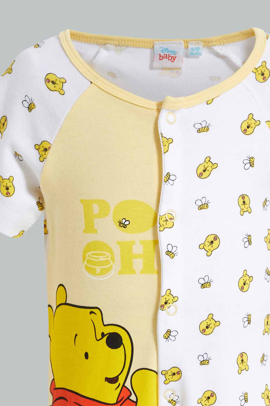 Redtag-Yellow-And-White-Winnie-The-Pooh-2-Piece-Pack-Rompers-Category:Sleepsuits,-CHR,-Colour:Yellow,-Deals:New-In,-Filter:Baby-(0-to-12-Mths),-NBB-Sleepsuits,-New-In-NBB-APL,-Non-Sale,-Section:Boys-(0-to-14Yrs),-W22O-Baby-0 to 12 Months