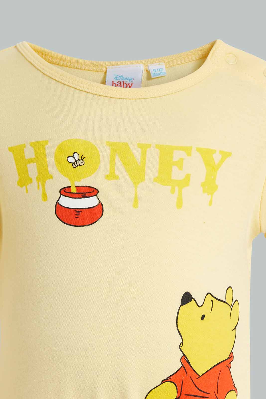 Redtag-Yellow-And-White-Winnie-The-Pooh-2-Piece-Pack-Rompers-Category:Sleepsuits,-CHR,-Colour:Yellow,-Deals:New-In,-Filter:Baby-(0-to-12-Mths),-NBB-Sleepsuits,-New-In-NBB-APL,-Non-Sale,-Section:Boys-(0-to-14Yrs),-W22O-Baby-0 to 12 Months
