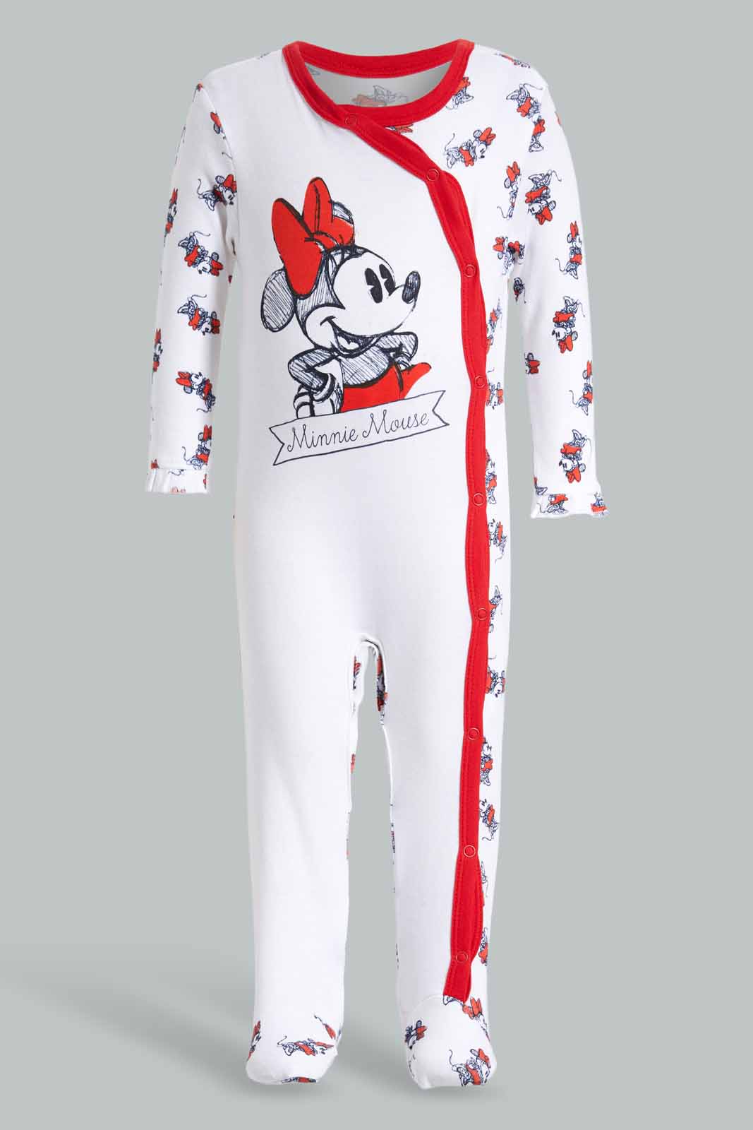Redtag-Red-And-White-Minnie-Mouse-2-Piece-Pack-Sleepsuits-Category:Sleepsuits,-CHR,-Colour:Red,-Deals:New-In,-Filter:Baby-(0-to-12-Mths),-NBG-Sleepsuits,-New-In-NBG-APL,-Non-Sale,-Section:Girls-(0-to-14Yrs),-W22O-Baby-0 to 12 Months