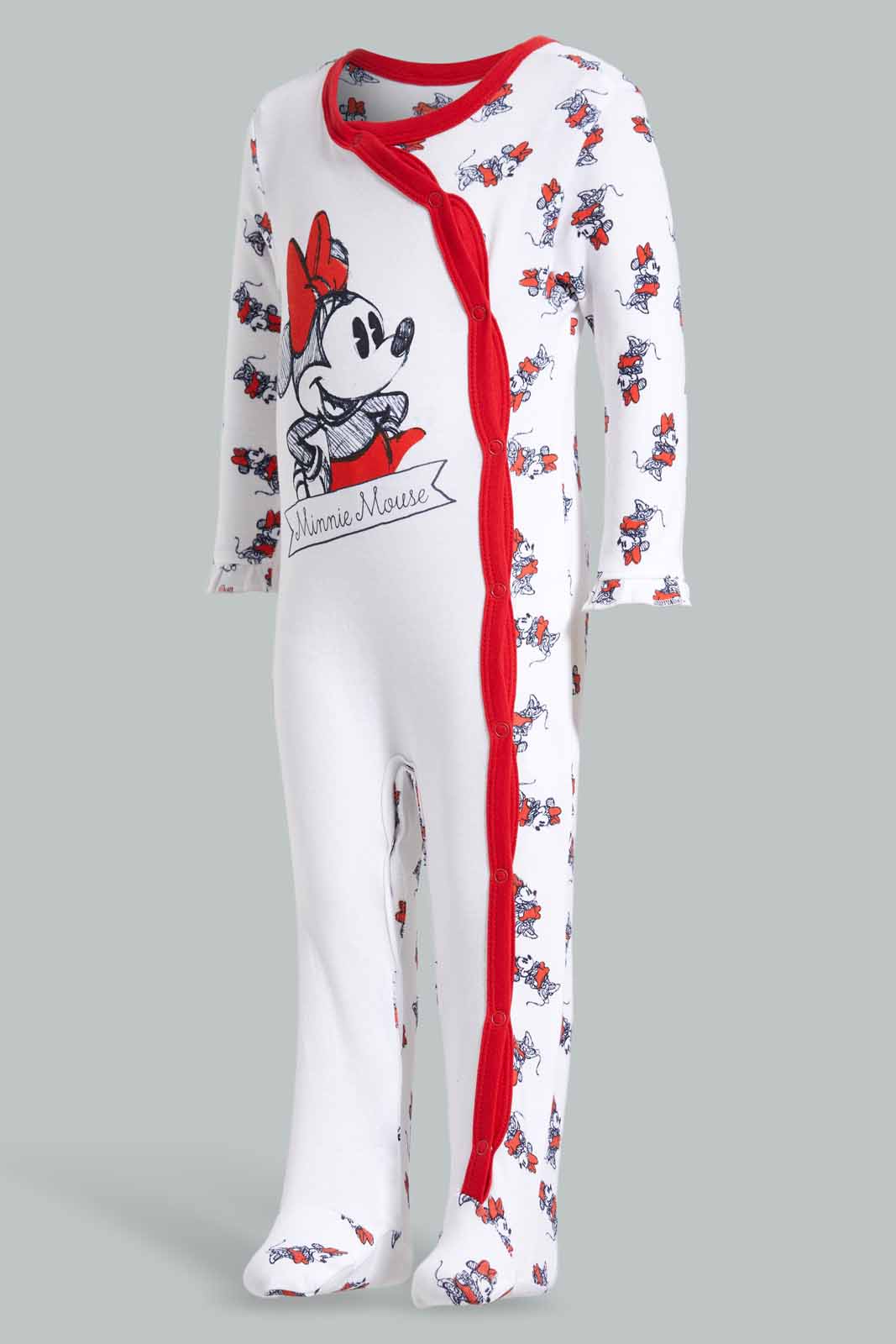Redtag-Red-And-White-Minnie-Mouse-2-Piece-Pack-Sleepsuits-Category:Sleepsuits,-CHR,-Colour:Red,-Deals:New-In,-Filter:Baby-(0-to-12-Mths),-NBG-Sleepsuits,-New-In-NBG-APL,-Non-Sale,-Section:Girls-(0-to-14Yrs),-W22O-Baby-0 to 12 Months