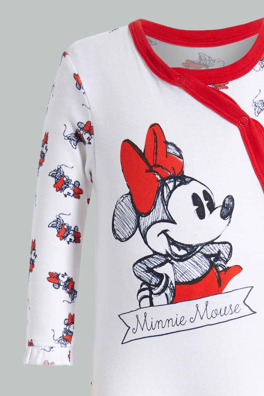 Redtag-Red-And-White-Minnie-Mouse-2-Piece-Pack-Sleepsuits-Category:Sleepsuits,-CHR,-Colour:Red,-Deals:New-In,-Filter:Baby-(0-to-12-Mths),-NBG-Sleepsuits,-New-In-NBG-APL,-Non-Sale,-Section:Girls-(0-to-14Yrs),-W22O-Baby-0 to 12 Months