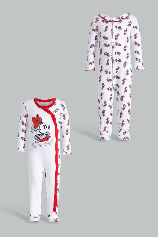 Redtag-Red-And-White-Minnie-Mouse-2-Piece-Pack-Sleepsuits-Category:Sleepsuits,-CHR,-Colour:Red,-Deals:New-In,-Filter:Baby-(0-to-12-Mths),-NBG-Sleepsuits,-New-In-NBG-APL,-Non-Sale,-Section:Girls-(0-to-14Yrs),-W22O-Baby-0 to 12 Months
