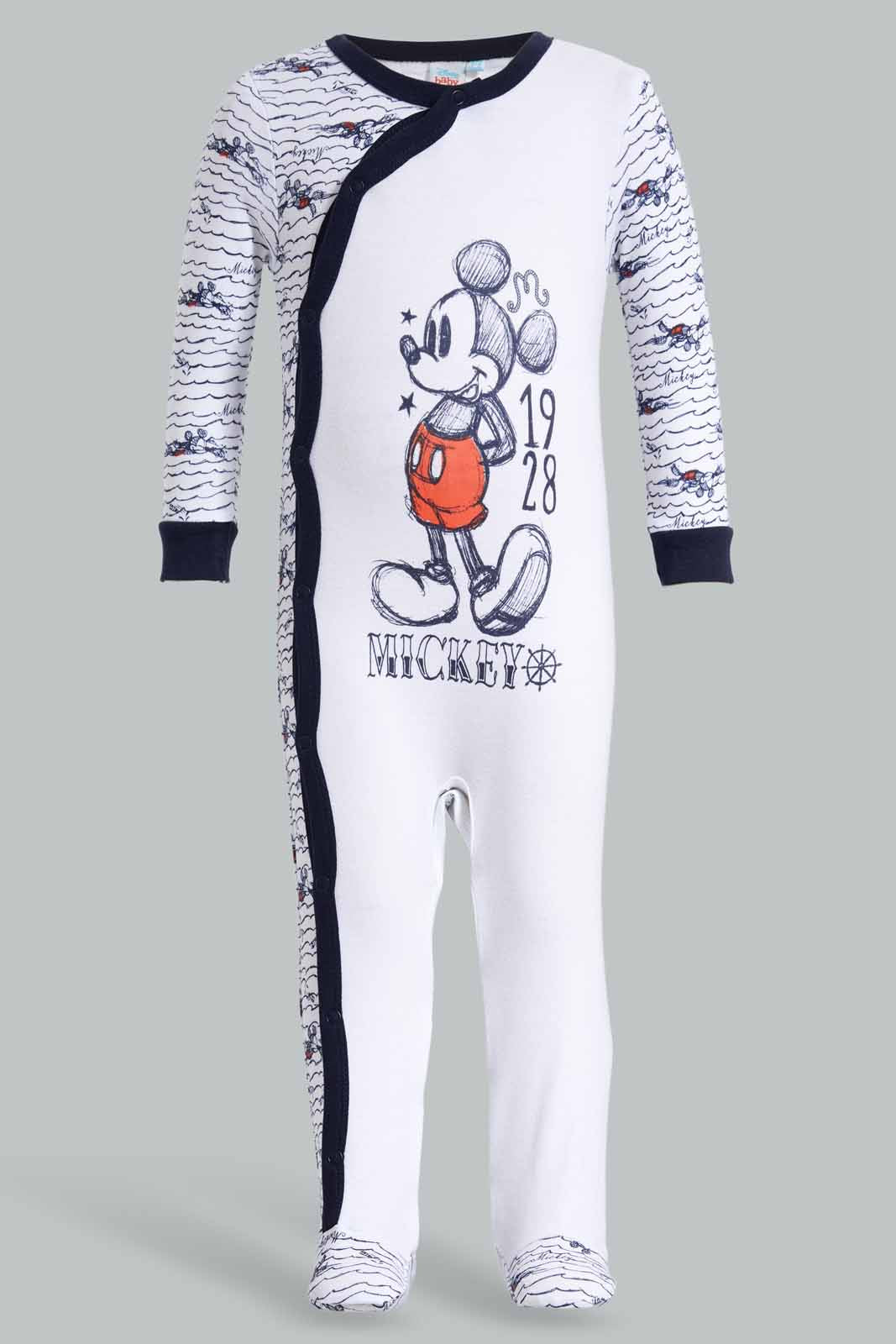 Redtag-Navy-And-White-Mickey-Mouse-2-Piece-Pack-Sleepsuits-Category:Sleepsuits,-CHR,-Colour:Navy,-Deals:New-In,-Filter:Baby-(0-to-12-Mths),-NBB-Sleepsuits,-New-In-NBB-APL,-Non-Sale,-Section:Boys-(0-to-14Yrs),-W22O-Baby-0 to 12 Months