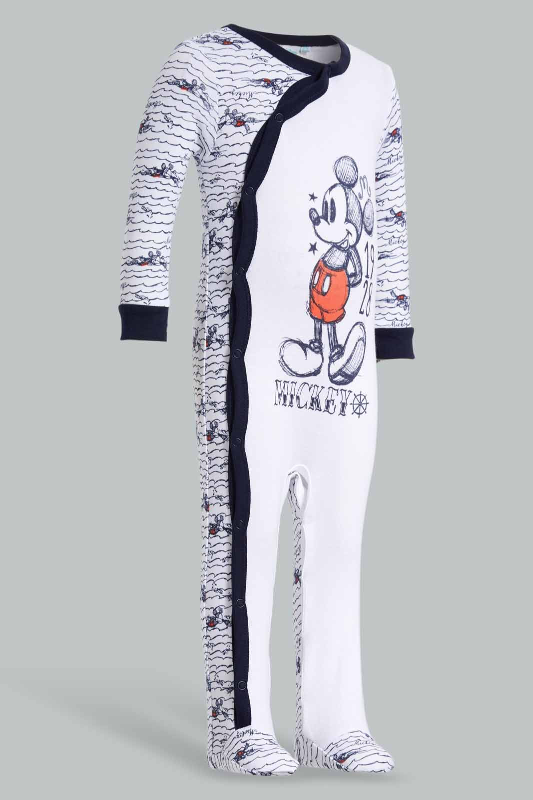 Redtag-Navy-And-White-Mickey-Mouse-2-Piece-Pack-Sleepsuits-Category:Sleepsuits,-CHR,-Colour:Navy,-Deals:New-In,-Filter:Baby-(0-to-12-Mths),-NBB-Sleepsuits,-New-In-NBB-APL,-Non-Sale,-Section:Boys-(0-to-14Yrs),-W22O-Baby-0 to 12 Months