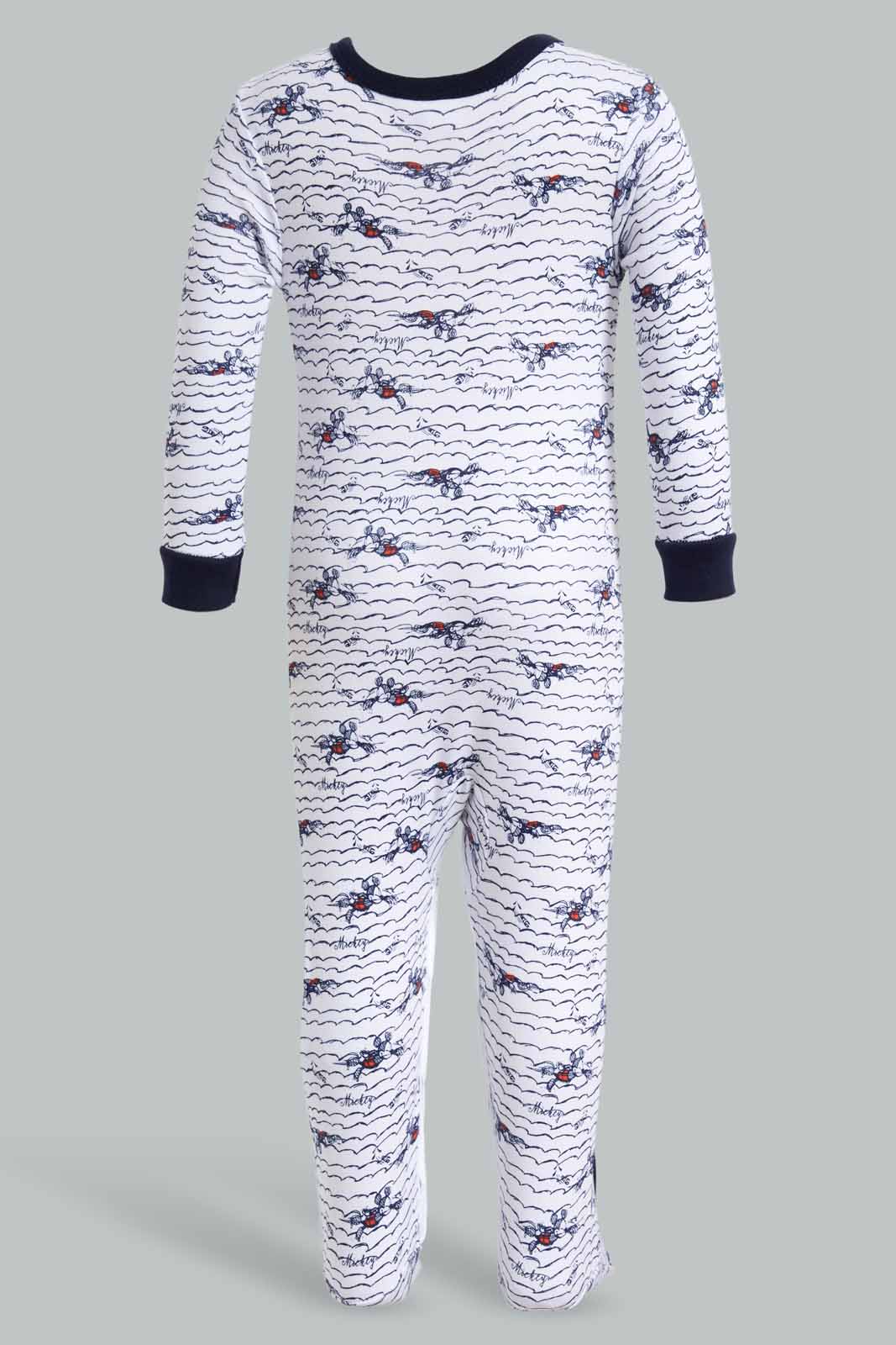 Redtag-Navy-And-White-Mickey-Mouse-2-Piece-Pack-Sleepsuits-Category:Sleepsuits,-CHR,-Colour:Navy,-Deals:New-In,-Filter:Baby-(0-to-12-Mths),-NBB-Sleepsuits,-New-In-NBB-APL,-Non-Sale,-Section:Boys-(0-to-14Yrs),-W22O-Baby-0 to 12 Months