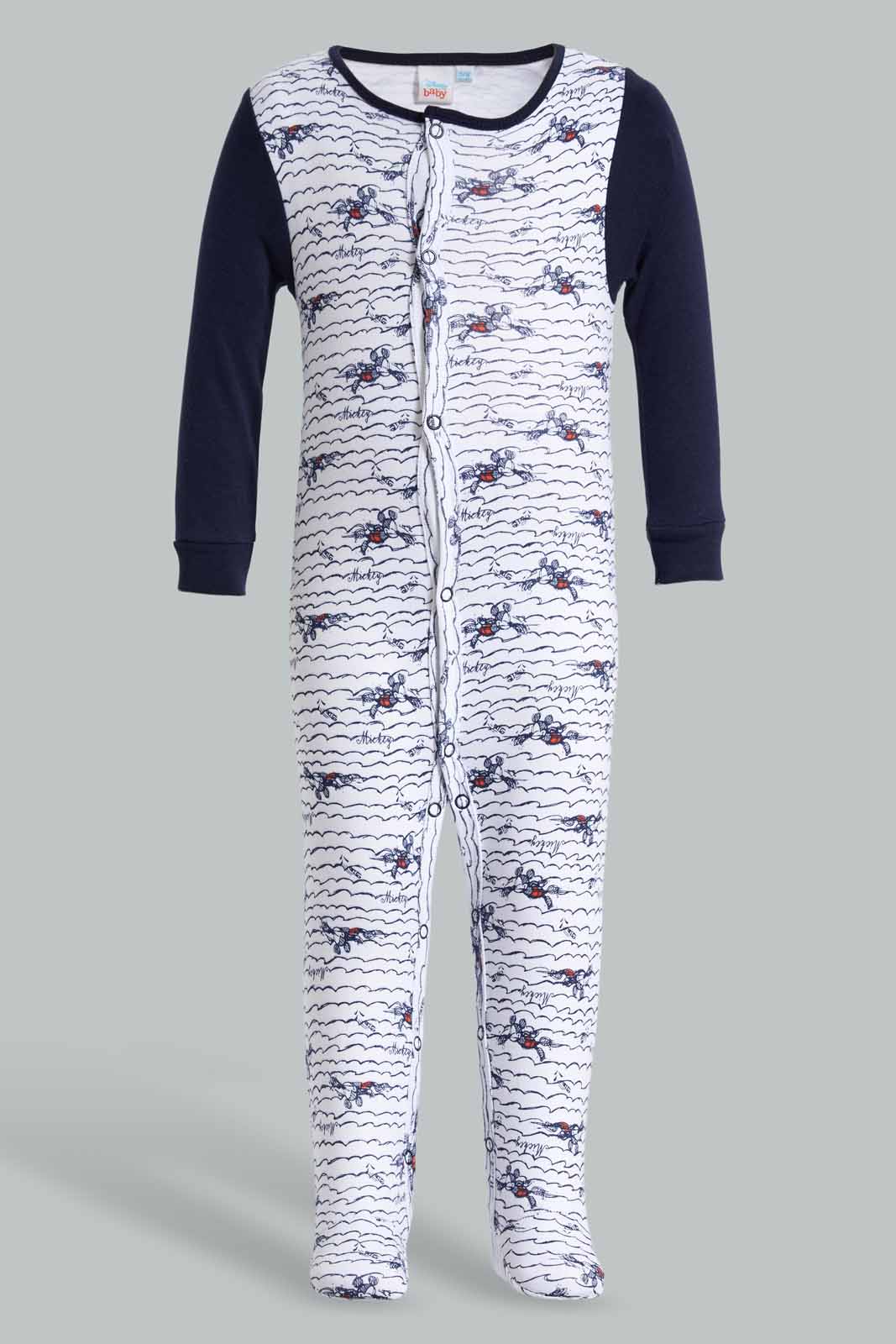 Redtag-Navy-And-White-Mickey-Mouse-2-Piece-Pack-Sleepsuits-Category:Sleepsuits,-CHR,-Colour:Navy,-Deals:New-In,-Filter:Baby-(0-to-12-Mths),-NBB-Sleepsuits,-New-In-NBB-APL,-Non-Sale,-Section:Boys-(0-to-14Yrs),-W22O-Baby-0 to 12 Months