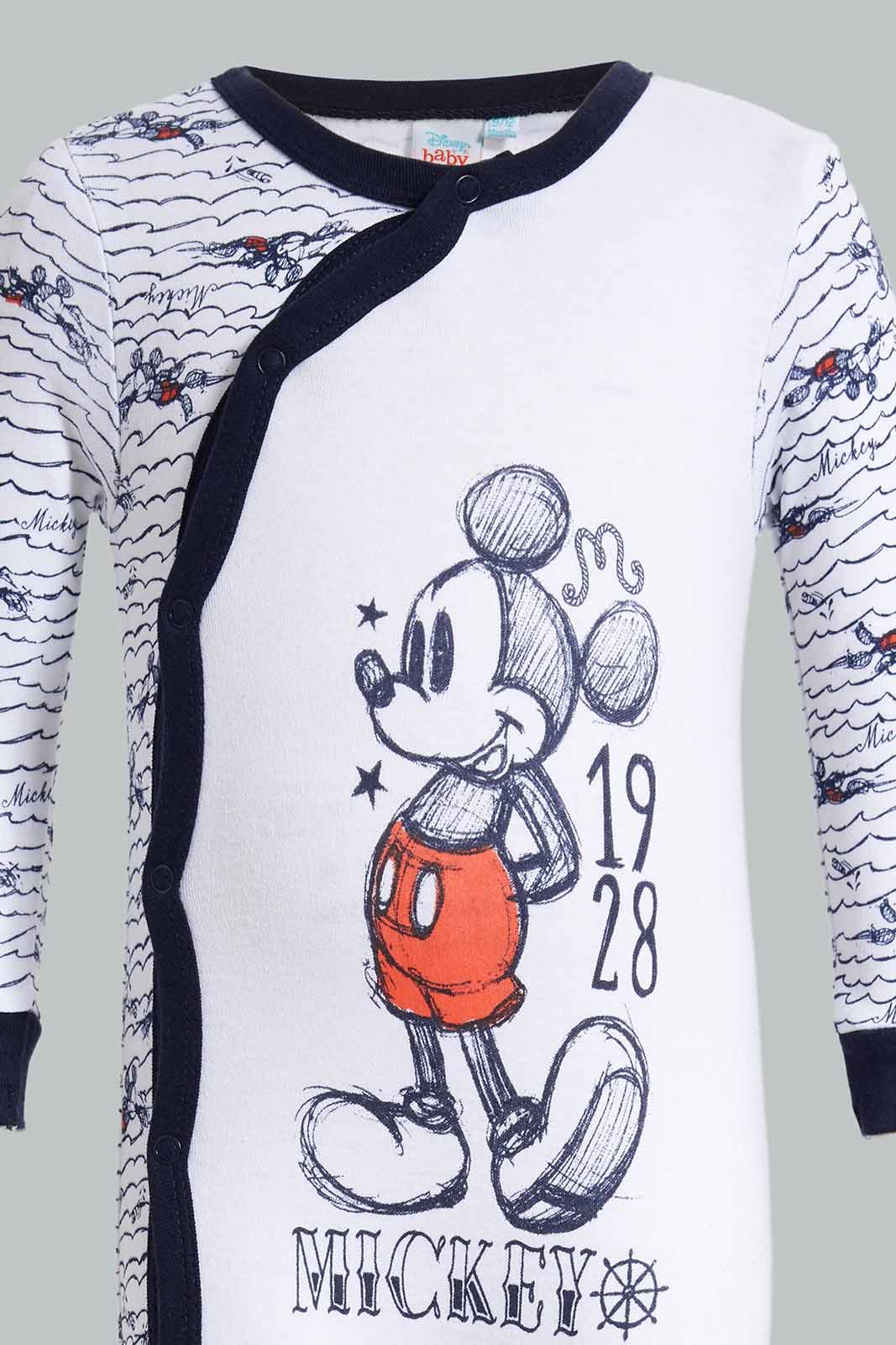 Redtag-Navy-And-White-Mickey-Mouse-2-Piece-Pack-Sleepsuits-Category:Sleepsuits,-CHR,-Colour:Navy,-Deals:New-In,-Filter:Baby-(0-to-12-Mths),-NBB-Sleepsuits,-New-In-NBB-APL,-Non-Sale,-Section:Boys-(0-to-14Yrs),-W22O-Baby-0 to 12 Months
