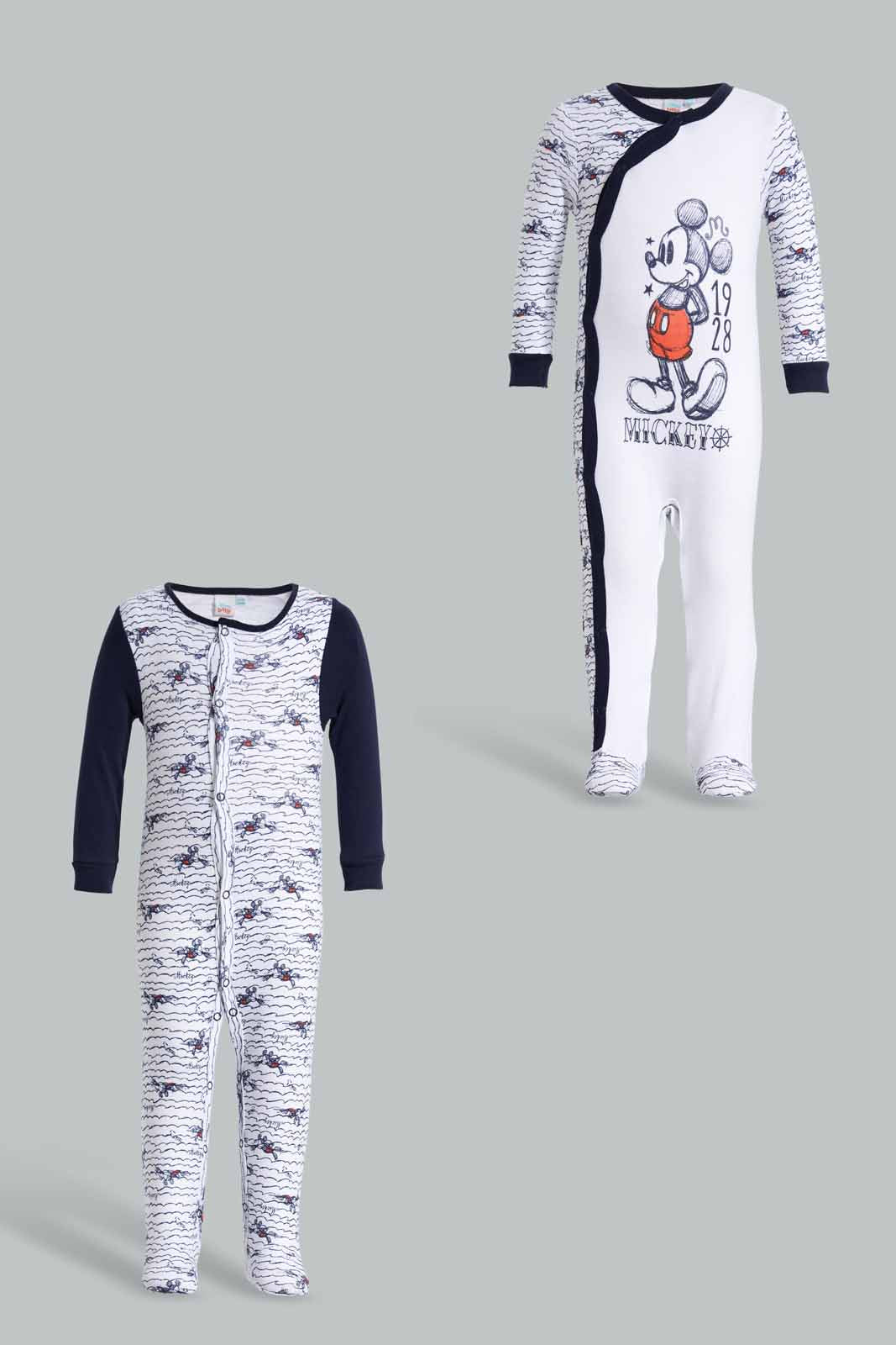Redtag-Navy-And-White-Mickey-Mouse-2-Piece-Pack-Sleepsuits-Category:Sleepsuits,-CHR,-Colour:Navy,-Deals:New-In,-Filter:Baby-(0-to-12-Mths),-NBB-Sleepsuits,-New-In-NBB-APL,-Non-Sale,-Section:Boys-(0-to-14Yrs),-W22O-Baby-0 to 12 Months