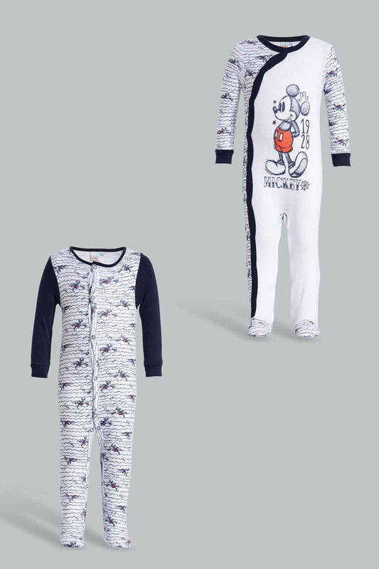 Redtag-Navy-And-White-Mickey-Mouse-2-Piece-Pack-Sleepsuits-Category:Sleepsuits,-CHR,-Colour:Navy,-Deals:New-In,-Filter:Baby-(0-to-12-Mths),-NBB-Sleepsuits,-New-In-NBB-APL,-Non-Sale,-Section:Boys-(0-to-14Yrs),-W22O-Baby-0 to 12 Months