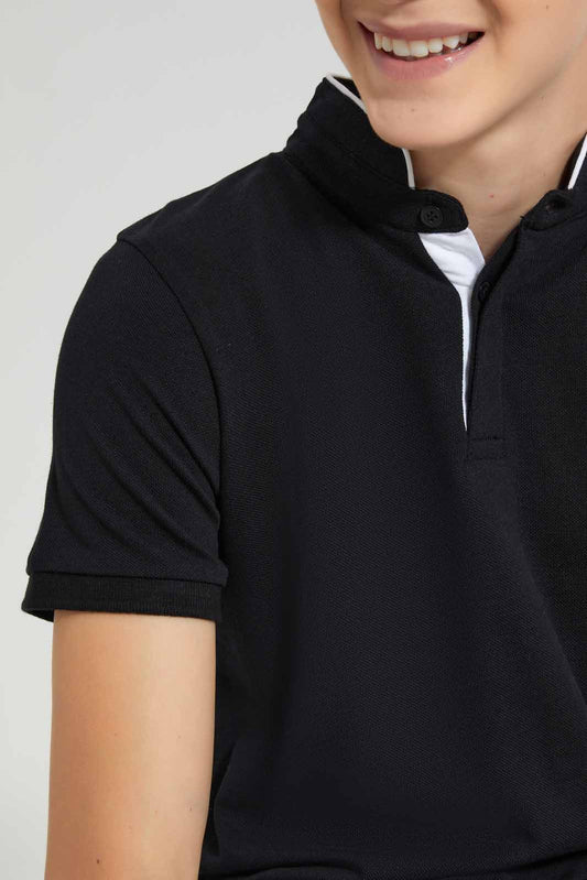 Redtag-Black-Table-Polo-BSR-Polo-T-Shirts,-Category:Polo-T-Shirts,-Colour:Black,-Deals:New-In,-Filter:Senior-Boys-(9-to-14-Yrs),-New-In-BSR-APL,-Non-Sale,-Section:Boys-(0-to-14Yrs),-TBL,-W22O-Senior-Boys-9 to 14 Years