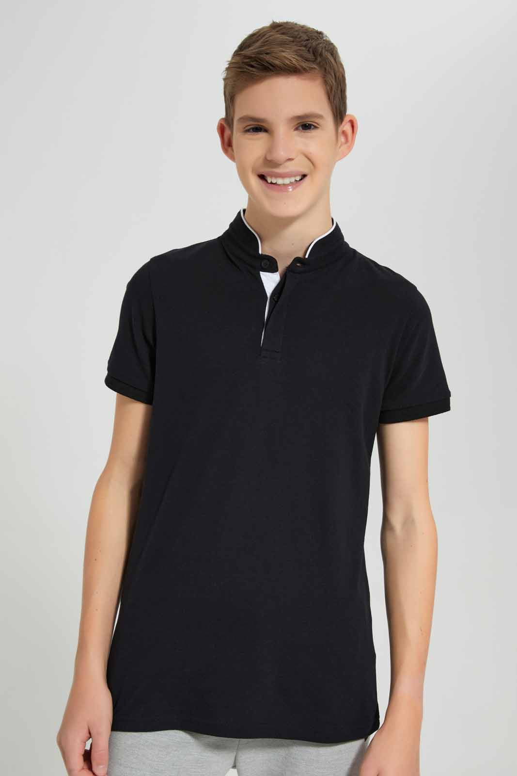 Redtag-Black-Table-Polo-BSR-Polo-T-Shirts,-Category:Polo-T-Shirts,-Colour:Black,-Deals:New-In,-Filter:Senior-Boys-(9-to-14-Yrs),-New-In-BSR-APL,-Non-Sale,-Section:Boys-(0-to-14Yrs),-TBL,-W22O-Senior-Boys-9 to 14 Years