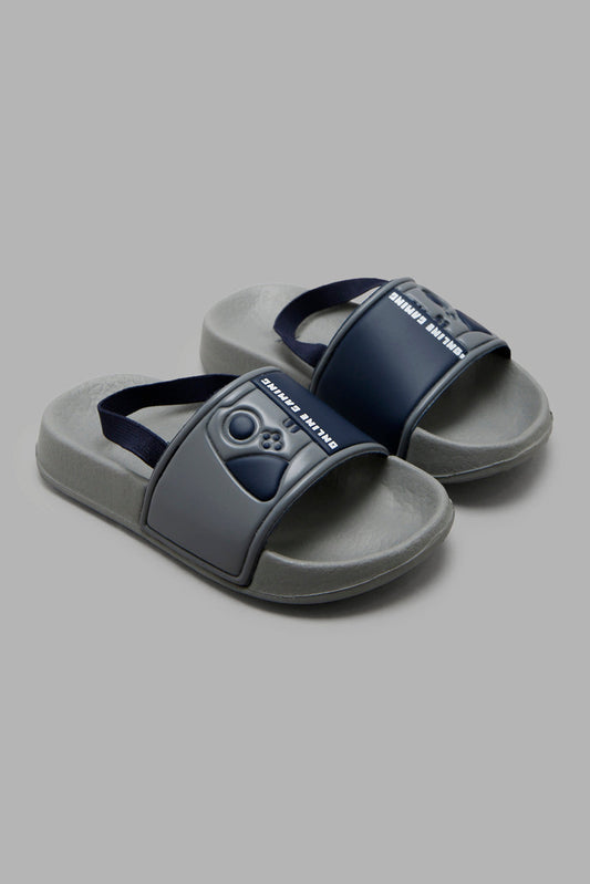 Redtag-Grey-Gaming-Slide-With-Backstrap-BOY-Flip-Flops,-Category:Flip-Flops,-Colour:Grey,-Deals:New-In,-Filter:Boys-Footwear-(3-to-5-Yrs),-New-In-BOY-FOO,-Non-Sale,-Section:Boys-(0-to-14Yrs),-W22A-Boys-3 to 5 Years