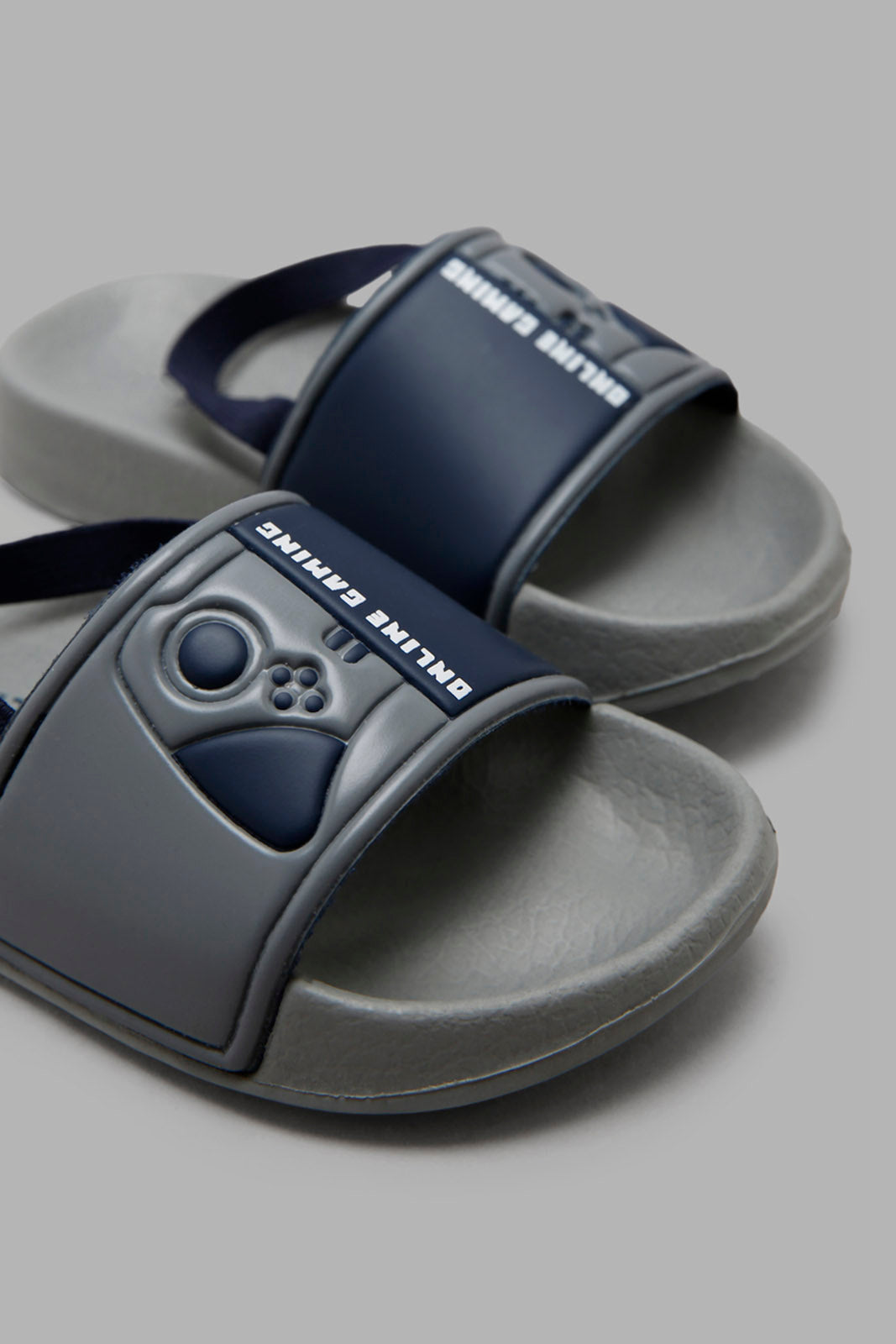 Redtag-Grey-Gaming-Slide-With-Backstrap-BOY-Flip-Flops,-Category:Flip-Flops,-Colour:Grey,-Deals:New-In,-Filter:Boys-Footwear-(3-to-5-Yrs),-New-In-BOY-FOO,-Non-Sale,-Section:Boys-(0-to-14Yrs),-W22A-Boys-3 to 5 Years