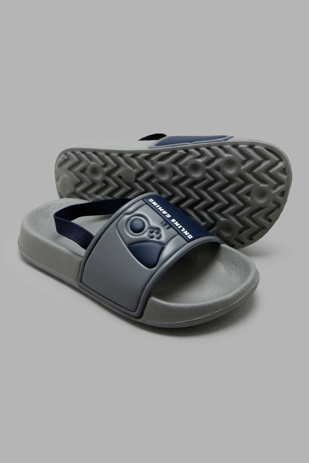 Redtag-Grey-Gaming-Slide-With-Backstrap-BOY-Flip-Flops,-Category:Flip-Flops,-Colour:Grey,-Deals:New-In,-Filter:Boys-Footwear-(3-to-5-Yrs),-New-In-BOY-FOO,-Non-Sale,-Section:Boys-(0-to-14Yrs),-W22A-Boys-3 to 5 Years