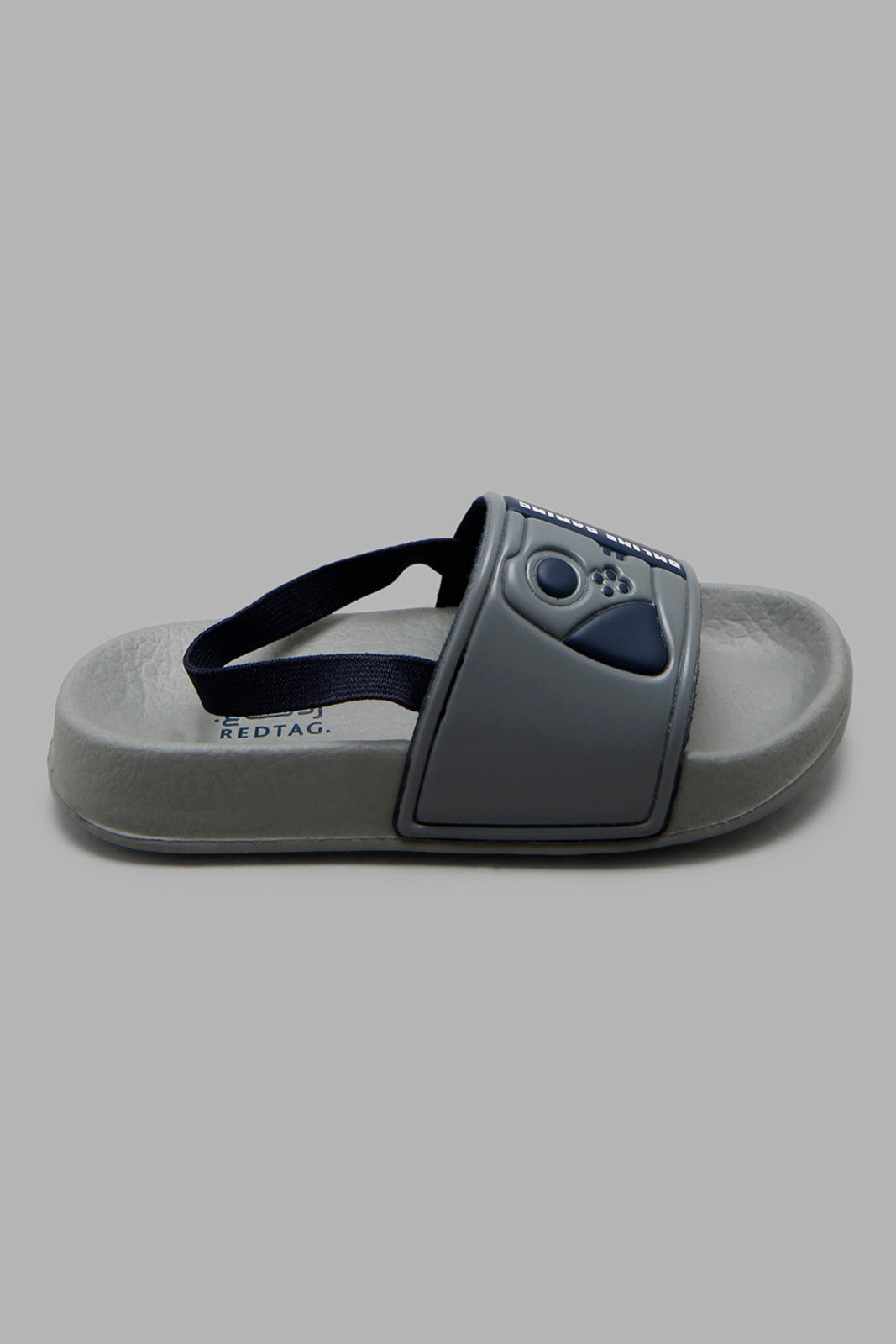 Redtag-Grey-Gaming-Slide-With-Backstrap-BOY-Flip-Flops,-Category:Flip-Flops,-Colour:Grey,-Deals:New-In,-Filter:Boys-Footwear-(3-to-5-Yrs),-New-In-BOY-FOO,-Non-Sale,-Section:Boys-(0-to-14Yrs),-W22A-Boys-3 to 5 Years
