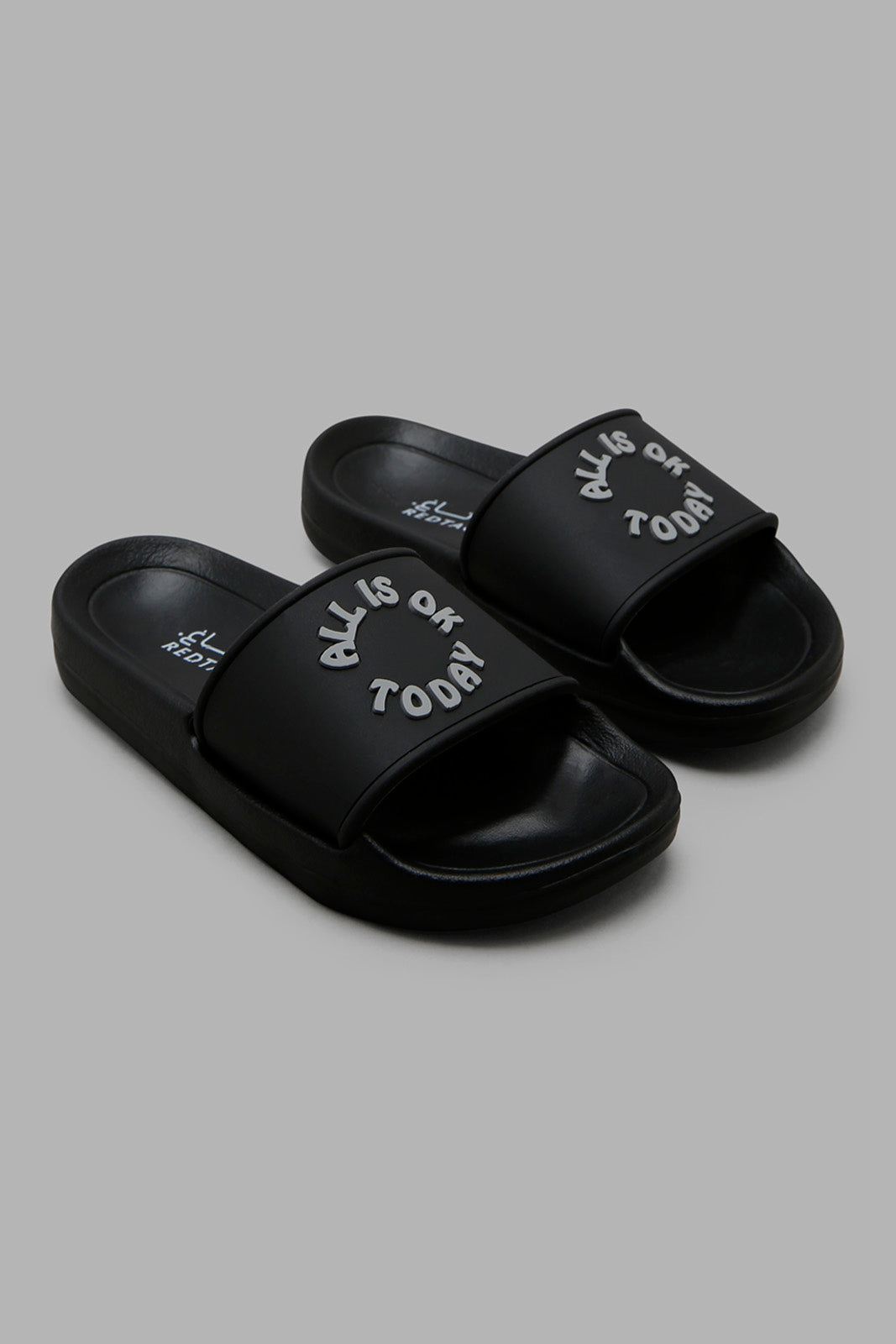 Redtag-Black-Slogan-Embossed-Slide-BOY-Flip-Flops,-Category:Flip-Flops,-Colour:Black,-Deals:New-In,-Filter:Boys-Footwear-(3-to-5-Yrs),-New-In-BOY-FOO,-Non-Sale,-Section:Boys-(0-to-14Yrs),-W22A-Boys-3 to 5 Years