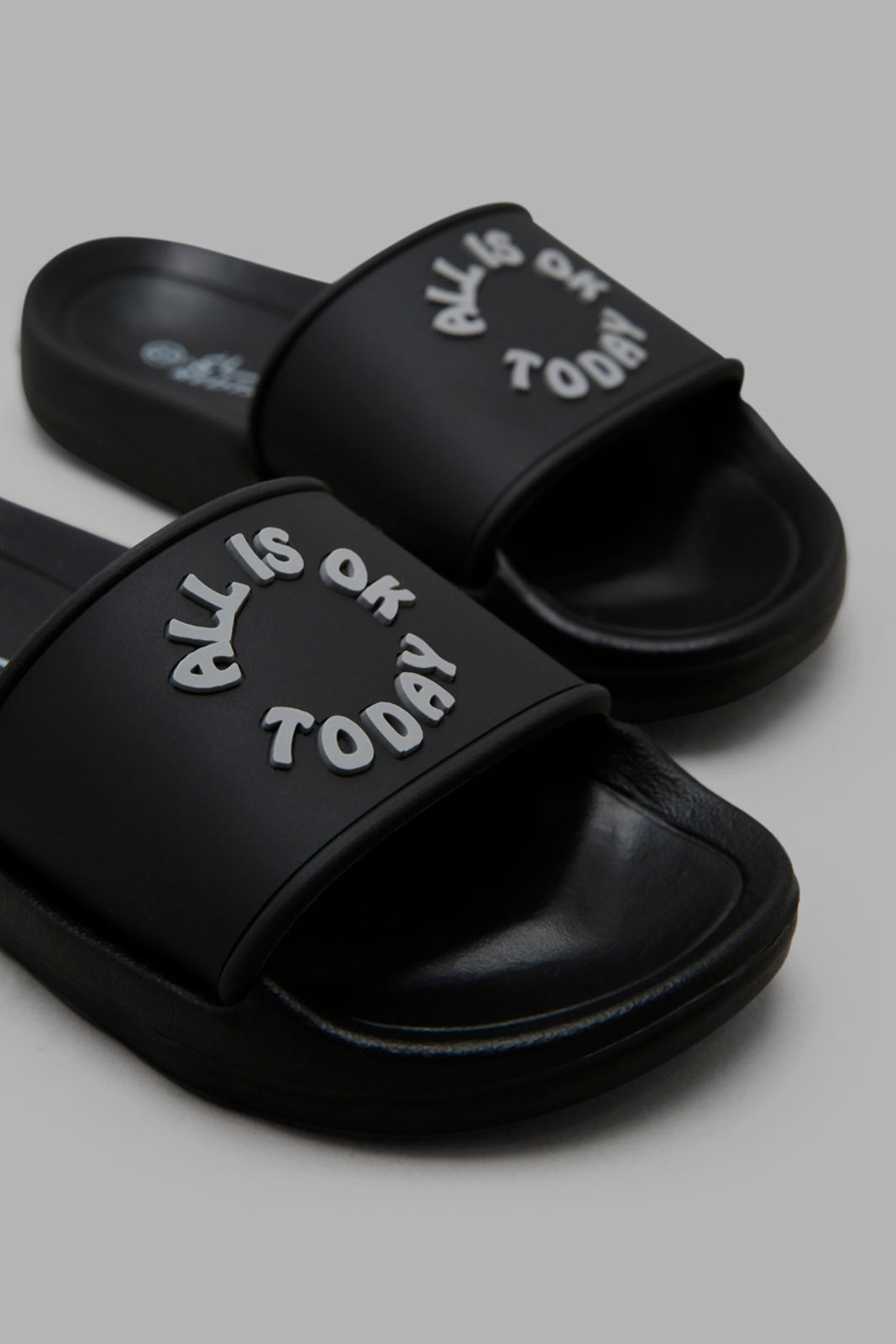 Redtag-Black-Slogan-Embossed-Slide-BOY-Flip-Flops,-Category:Flip-Flops,-Colour:Black,-Deals:New-In,-Filter:Boys-Footwear-(3-to-5-Yrs),-New-In-BOY-FOO,-Non-Sale,-Section:Boys-(0-to-14Yrs),-W22A-Boys-3 to 5 Years