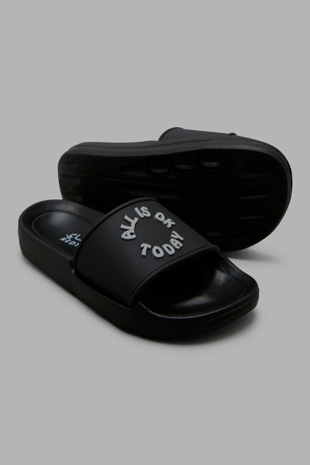 Redtag-Black-Slogan-Embossed-Slide-BOY-Flip-Flops,-Category:Flip-Flops,-Colour:Black,-Deals:New-In,-Filter:Boys-Footwear-(3-to-5-Yrs),-New-In-BOY-FOO,-Non-Sale,-Section:Boys-(0-to-14Yrs),-W22A-Boys-3 to 5 Years
