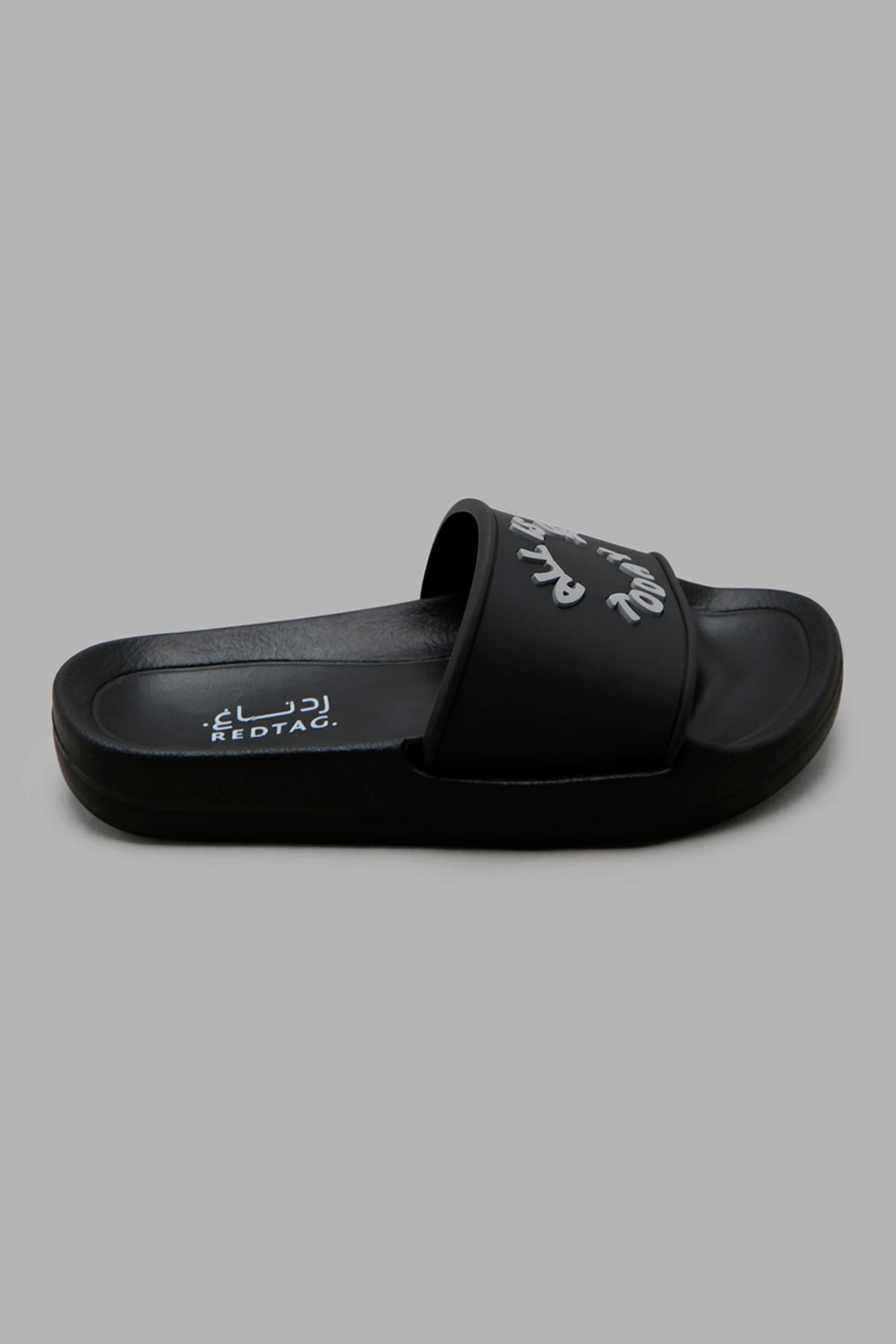 Redtag-Black-Slogan-Embossed-Slide-BOY-Flip-Flops,-Category:Flip-Flops,-Colour:Black,-Deals:New-In,-Filter:Boys-Footwear-(3-to-5-Yrs),-New-In-BOY-FOO,-Non-Sale,-Section:Boys-(0-to-14Yrs),-W22A-Boys-3 to 5 Years