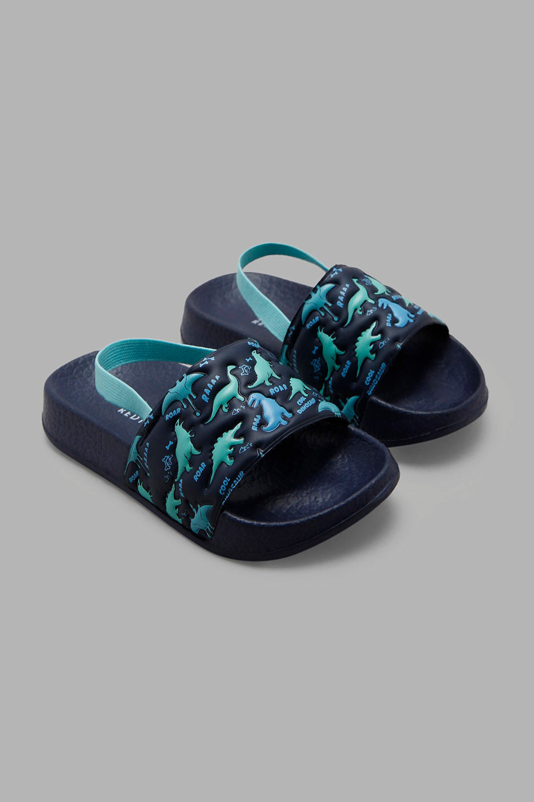 Redtag-Navy-Dinosaur-Print-Slide-With-Backstrap-BOY-Flip-Flops,-Category:Flip-Flops,-Colour:Navy,-Deals:New-In,-Filter:Boys-Footwear-(3-to-5-Yrs),-New-In-BOY-FOO,-Non-Sale,-Section:Boys-(0-to-14Yrs),-W22A-Boys-3 to 5 Years