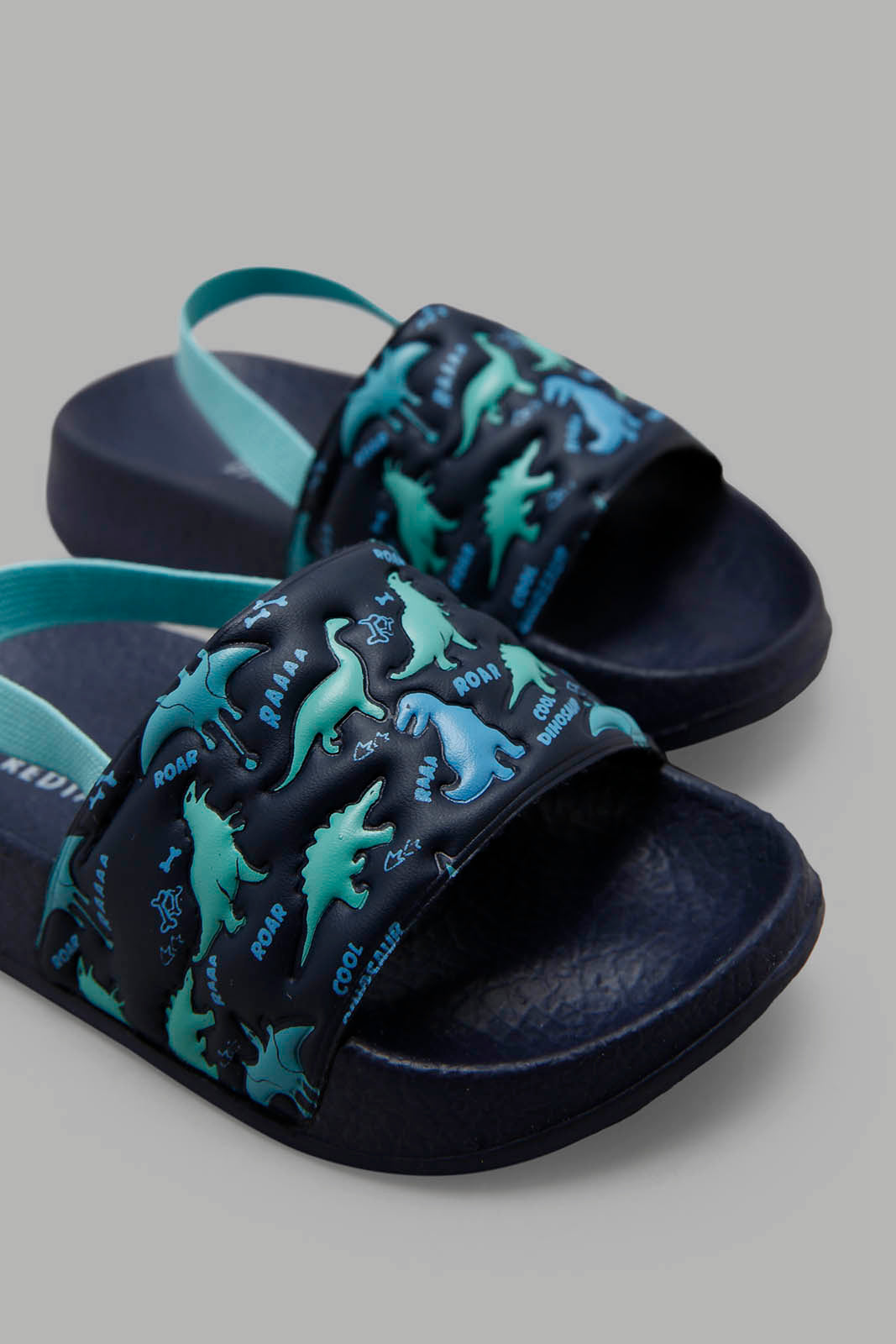 Redtag-Navy-Dinosaur-Print-Slide-With-Backstrap-BOY-Flip-Flops,-Category:Flip-Flops,-Colour:Navy,-Deals:New-In,-Filter:Boys-Footwear-(3-to-5-Yrs),-New-In-BOY-FOO,-Non-Sale,-Section:Boys-(0-to-14Yrs),-W22A-Boys-3 to 5 Years