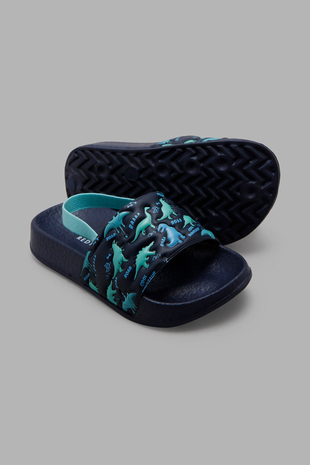 Redtag-Navy-Dinosaur-Print-Slide-With-Backstrap-BOY-Flip-Flops,-Category:Flip-Flops,-Colour:Navy,-Deals:New-In,-Filter:Boys-Footwear-(3-to-5-Yrs),-New-In-BOY-FOO,-Non-Sale,-Section:Boys-(0-to-14Yrs),-W22A-Boys-3 to 5 Years