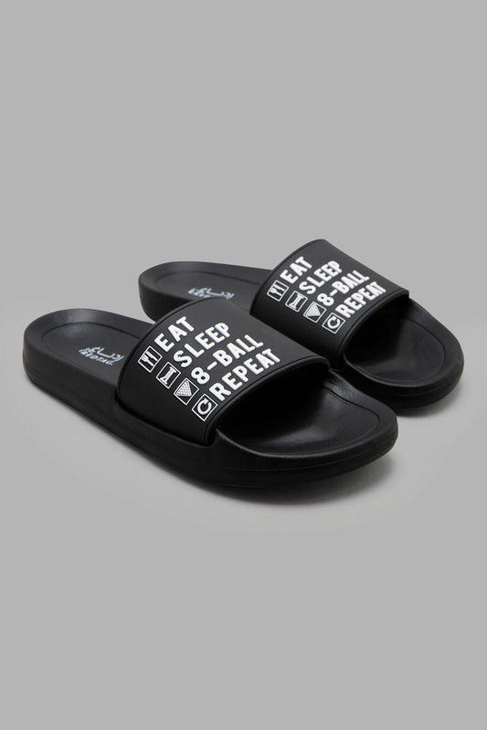Redtag-Black-Slogan-Print-Slide-BSR-Flip-Flops,-Category:Flip-Flops,-Colour:Black,-Deals:New-In,-Filter:Boys-Footwear-(5-to-14-Yrs),-New-In-BSR-FOO,-Non-Sale,-Section:Boys-(0-to-14Yrs),-W22A-Senior-Boys-5 to 14 Years